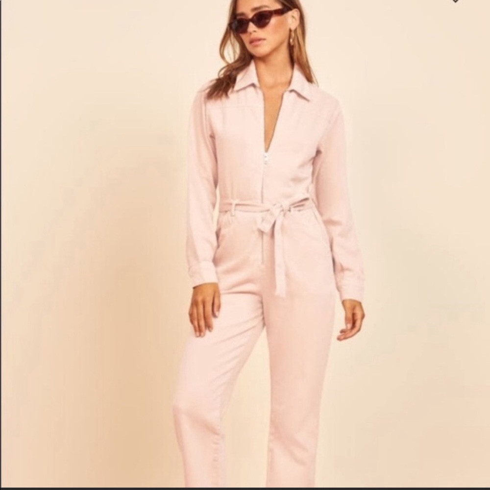 Reformation Ricky Denim Jumpsuit in Dusty Rose